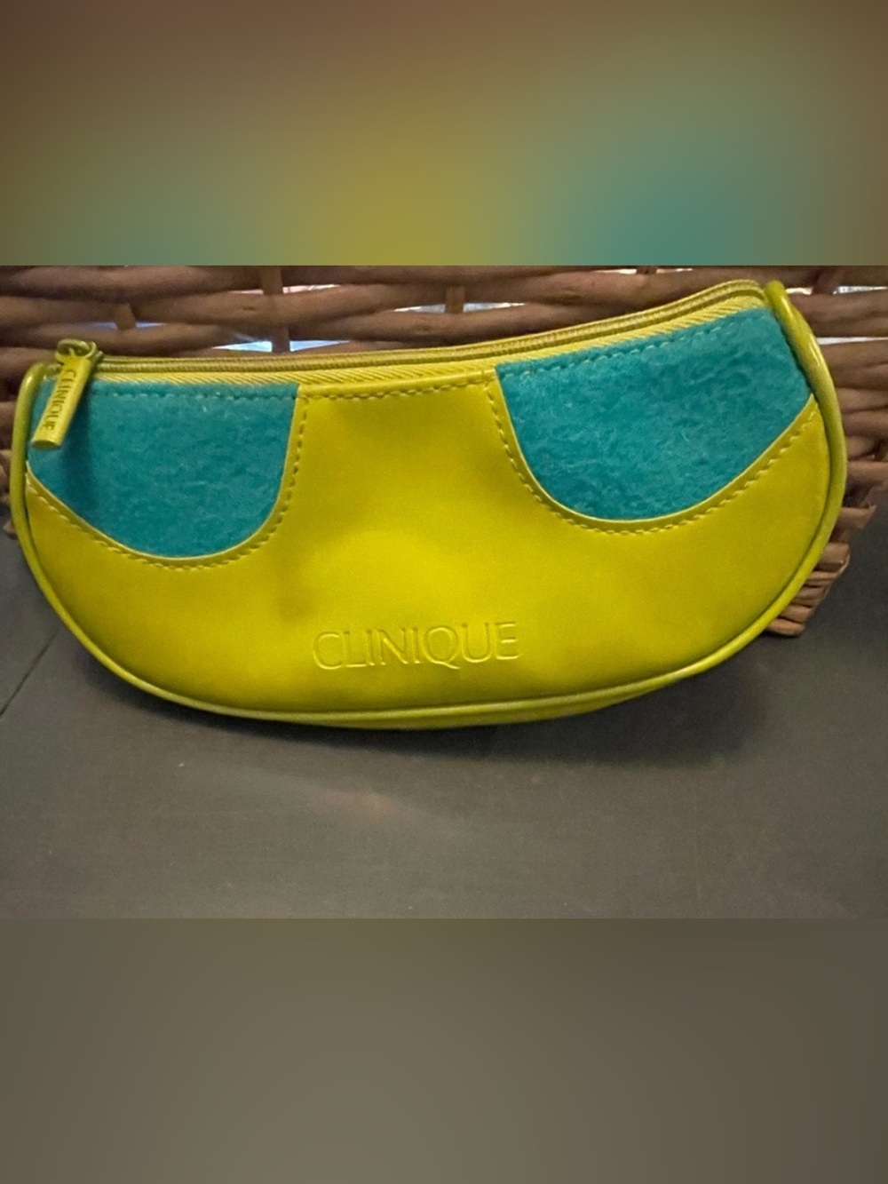 Clinique lime green and Blue Cosmetic Bag